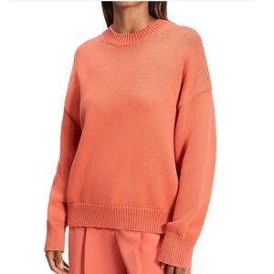 Theory Womens Oversized Crewneck Sweater Sienna Orange Cotton Blend  NEW Small